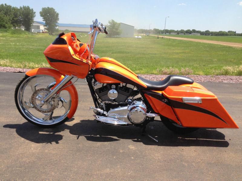 2008 harley davidson custom roadglide, 107 motor, 26" front wheel, raked, orange